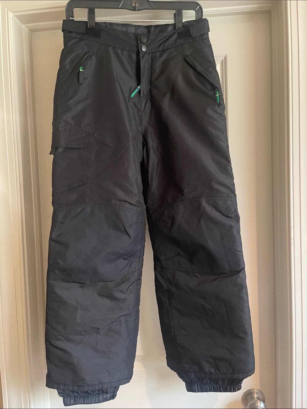 Champion Black Kids Cargo Snow Pants with Green Zipper Accents